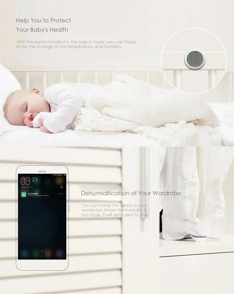 Tuya Smart ZigBee Temperature And Humidity Sensor Wireless LED Screen Display Working With Google Assistant Tuya Zigbee Hub