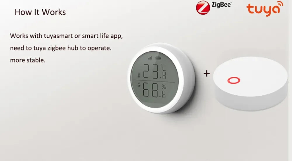 Tuya Smart ZigBee Temperature And Humidity Sensor Wireless LED Screen Display Working With Google Assistant Tuya Zigbee Hub