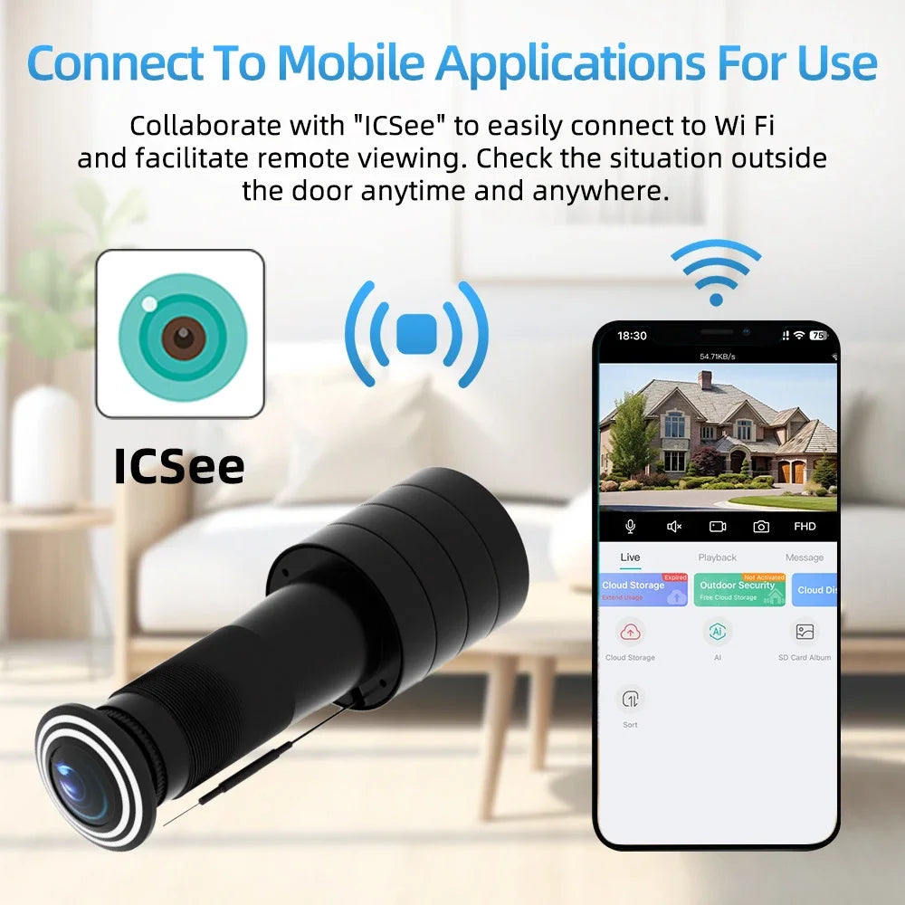 4MP HD Video Peephole WiFi Camera 170° Wide-angle Human Detection Audio Door Viewer Video-eye Wireless FIsheye Camera Tuya APP