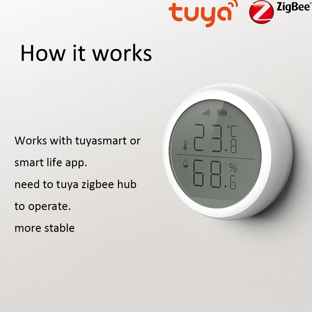 Tuya Smart ZigBee Temperature And Humidity Sensor Wireless LED Screen Display Working With Google Assistant Tuya Zigbee Hub