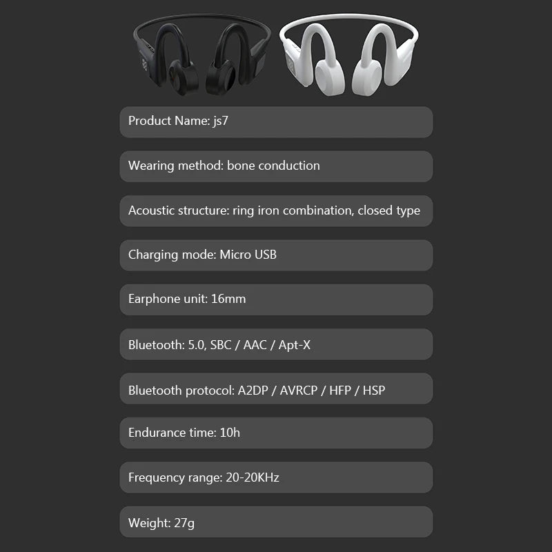 JS7 Wireless Ear-hook Open-type OWS Air Conduction Headphone LED Power Display Memory Card Insertable Bluetooth Earphones Earbud