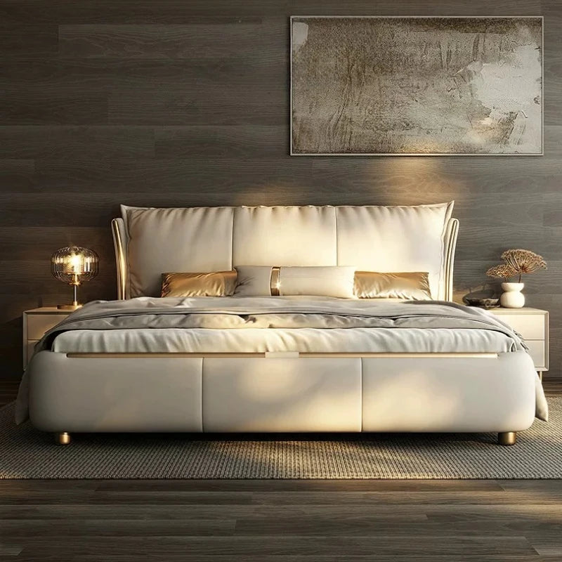 Bedroom Furniture Italian Simple Double Bed Frames Full Size Queen Soft Backrest Wedding Bed Muebles De Dormitorio Furniture