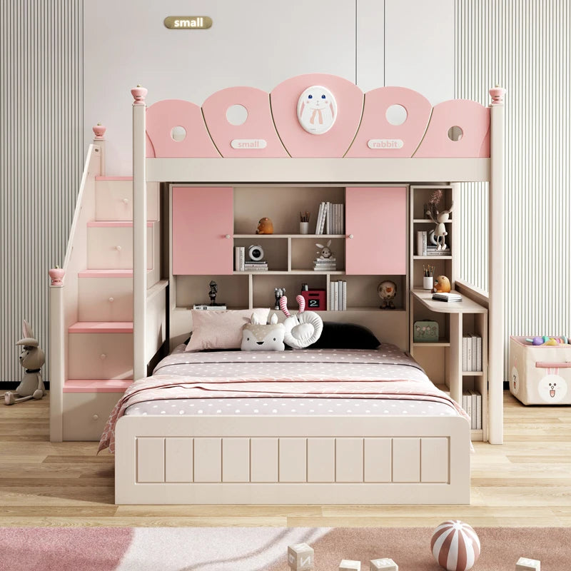 Bed with Wardrobe, Bunk Beds with Slide and Steps,children Bedrooms High Bed, Mebles Enfan, Kids Room Furniture