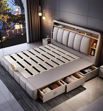 Bedroom Italian Type Bed Modern Aesthetic Double Storage Bed Headboards Multifunction Cama De Lujo Para Dormitorio Furnitures