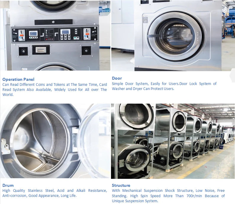 10KG 12KG 15KG 18KG 20KG Laundry Washig Machine Stacked Washer Dryer for Laundromat Machines