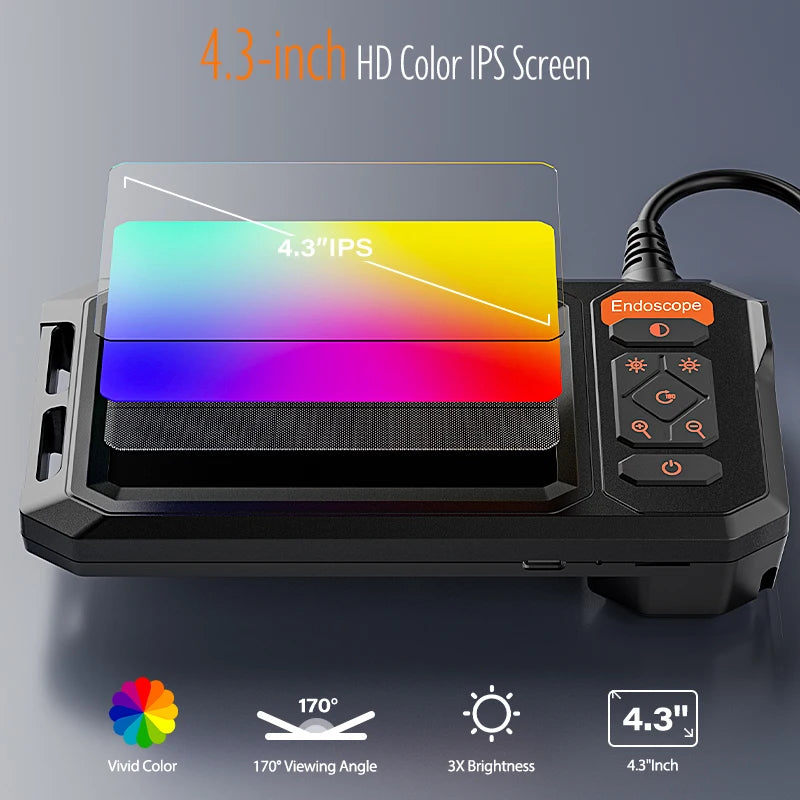 Endoscope Camera 4.3'' IPS Screen Single Dual Lens Waterproof Snake Plumbing Camera Car Inspection Borescope 8MM Probe 8LEDs