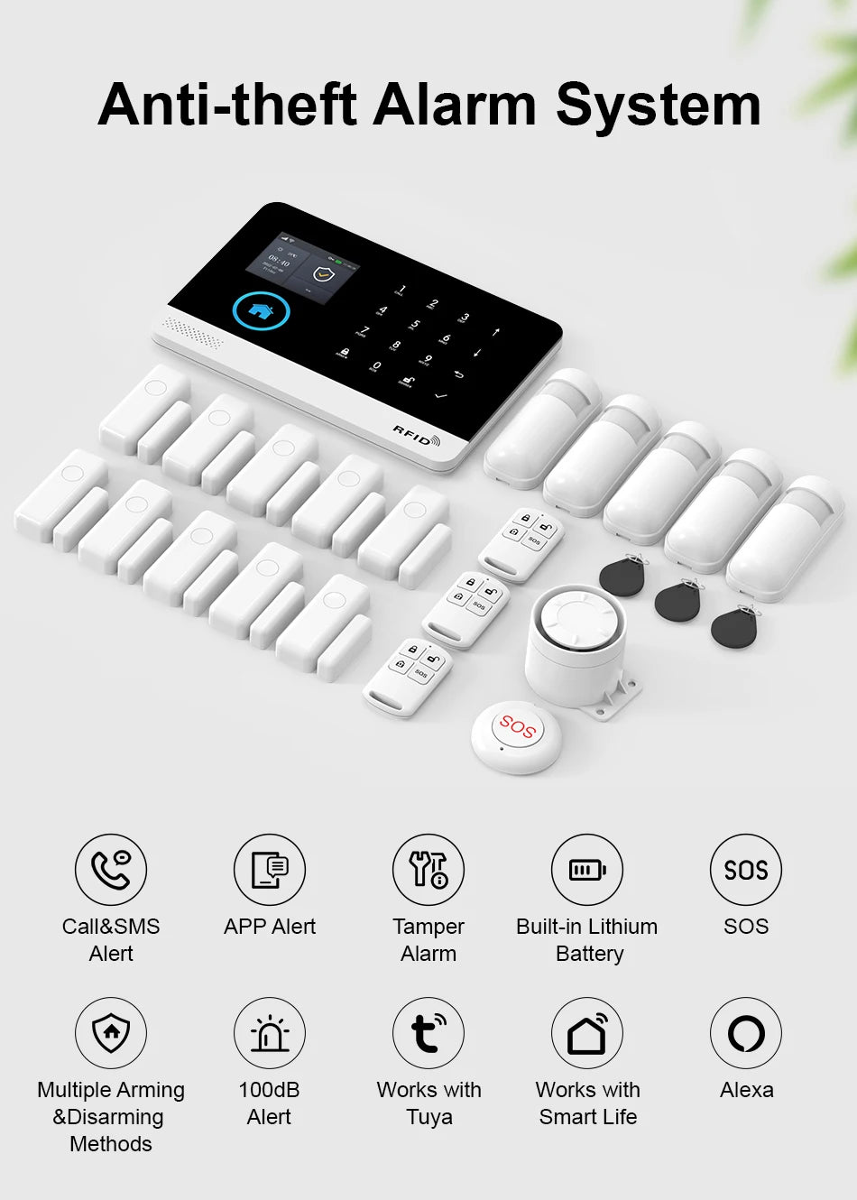 PGST WiFi 4G Home Alarm Security System Set Alexa Automation Alarm Security Protection Door Motion Works with Tuya Smart Life