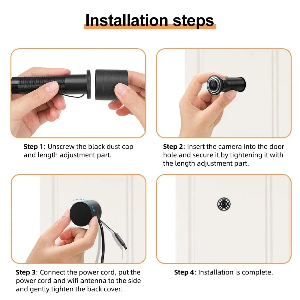 4MP HD Video Peephole WiFi Camera 170° Wide-angle Human Detection Audio Door Viewer Video-eye Wireless FIsheye Camera Tuya APP
