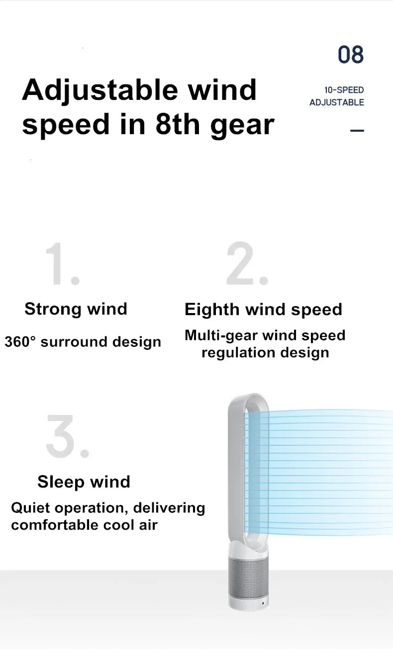 42Inch 220V Air Purification Circulation Bladeless Fan Ultra-Quiet Dormitory Floor Electric Tower Fan Bladeless For Summer