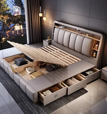Bedroom Italian Type Bed Modern Aesthetic Double Storage Bed Headboards Multifunction Cama De Lujo Para Dormitorio Furnitures