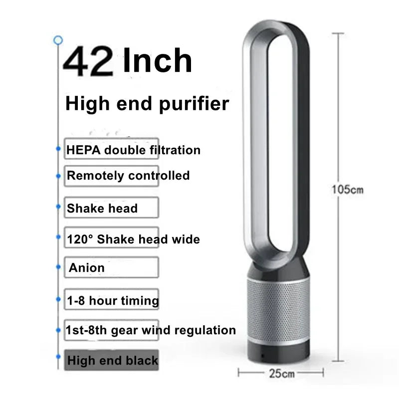 42Inch 220V Air Purification Circulation Bladeless Fan Ultra-Quiet Dormitory Floor Electric Tower Fan Bladeless For Summer