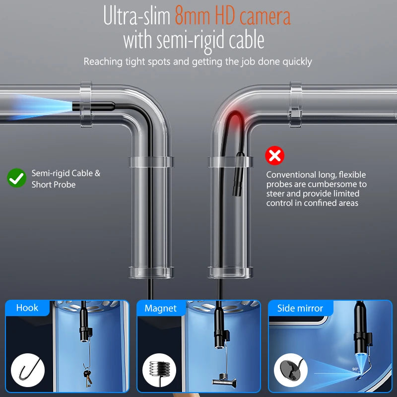 Endoscope Camera 4.3'' IPS Screen Single Dual Lens Waterproof Snake Plumbing Camera Car Inspection Borescope 8MM Probe 8LEDs