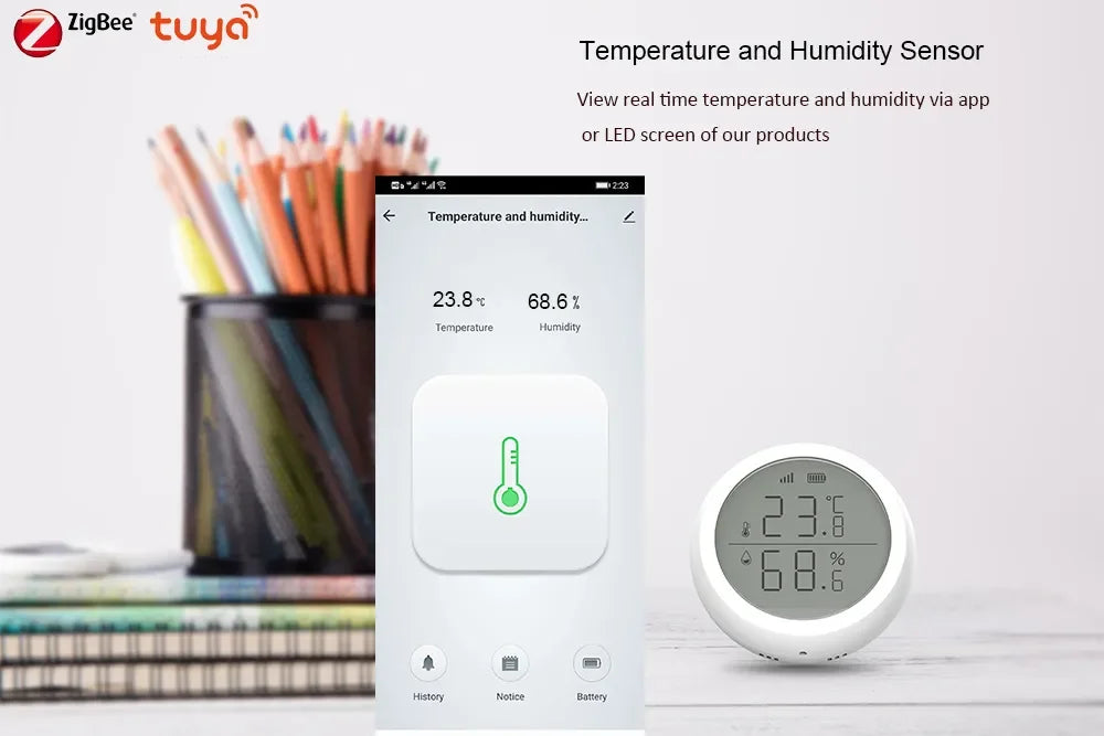 Tuya Smart ZigBee Temperature And Humidity Sensor Wireless LED Screen Display Working With Google Assistant Tuya Zigbee Hub